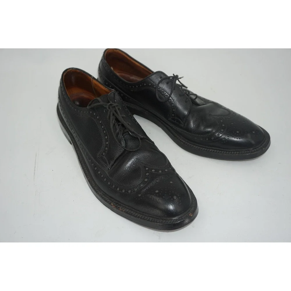 GH Bass Monograms Shoes Black Leather Wingtip Brogue‎ Oxford Men's Size 12A